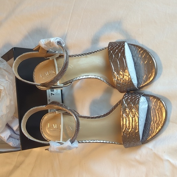 Lauren Ralph Lauren Shoes - Lauren Ralph Lauren 7B snakeskin, genuine, leather, silver high heel sandals